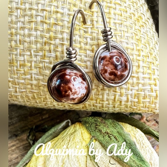 Fall vibes bronze brown agate statement earrings - Picture 1 of 1